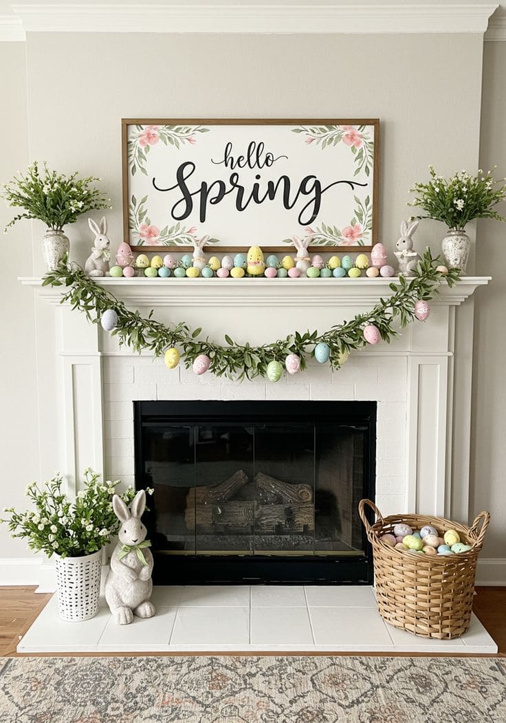 Charming Easter Fireplace Mantel Display