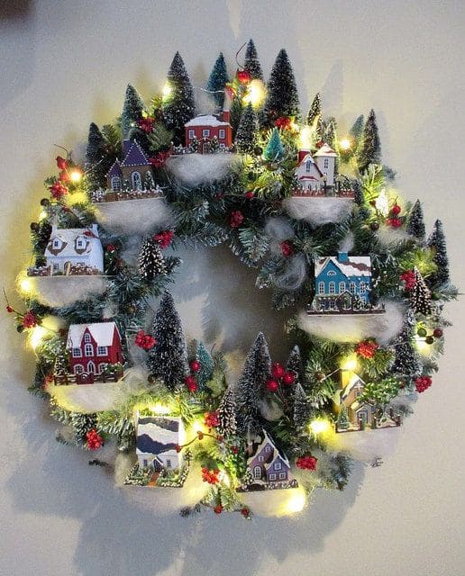 Christmas Village Wreath Display