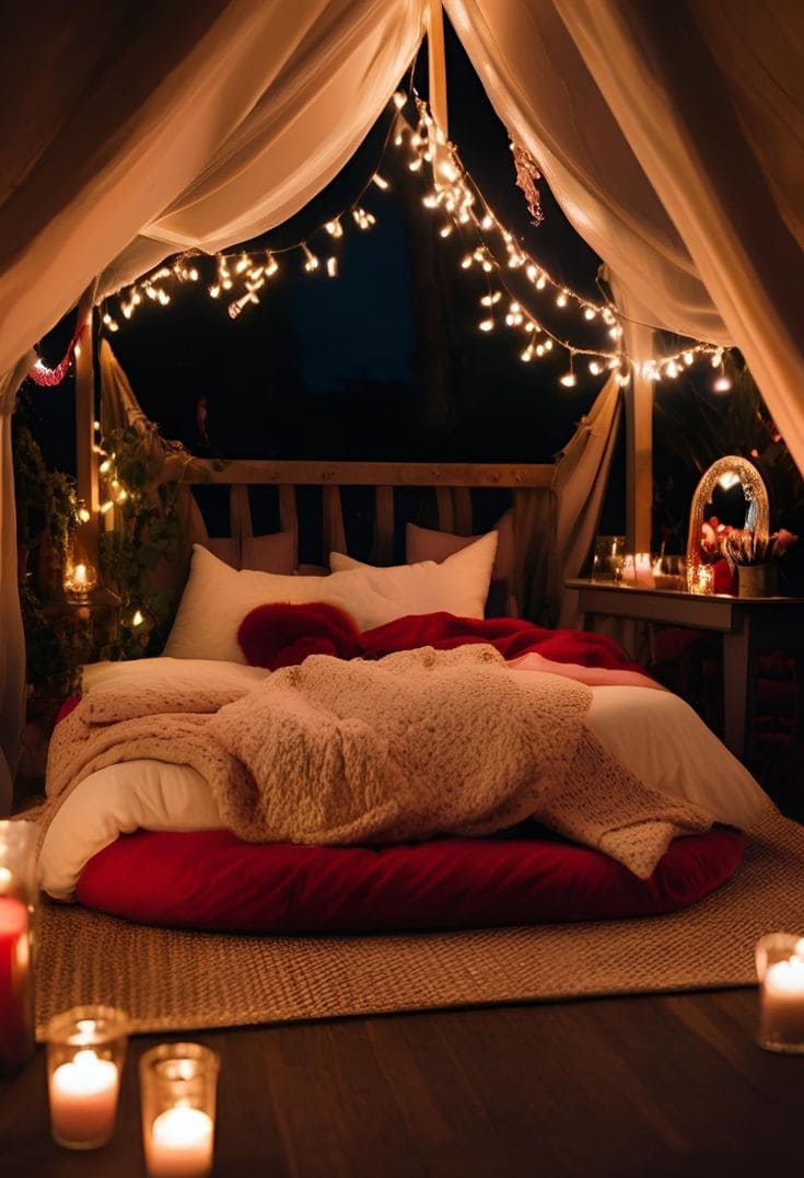 Cozy Fairy-Light Canopy Bedroom