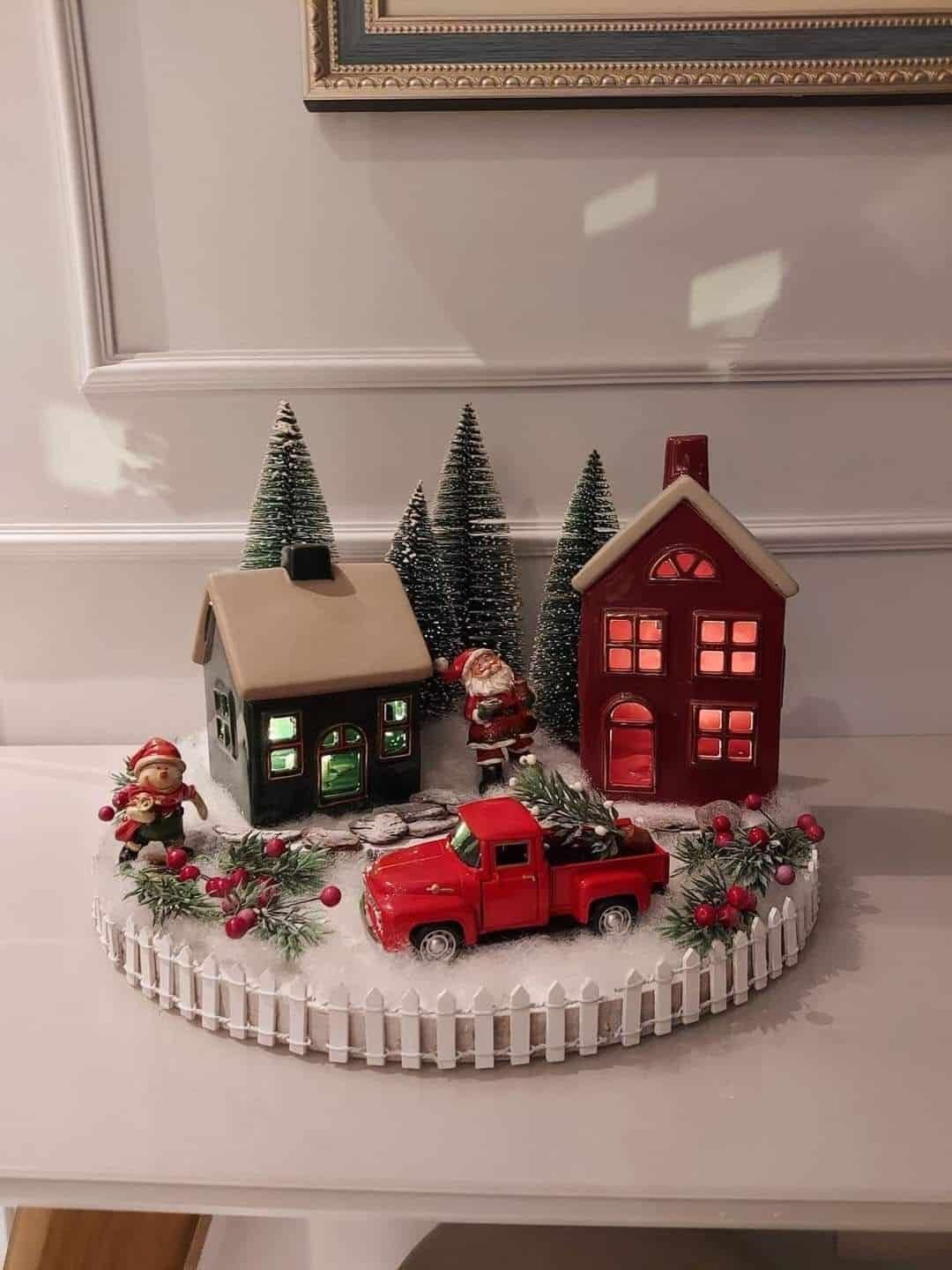 Cozy Mini Christmas Village With Red Truck