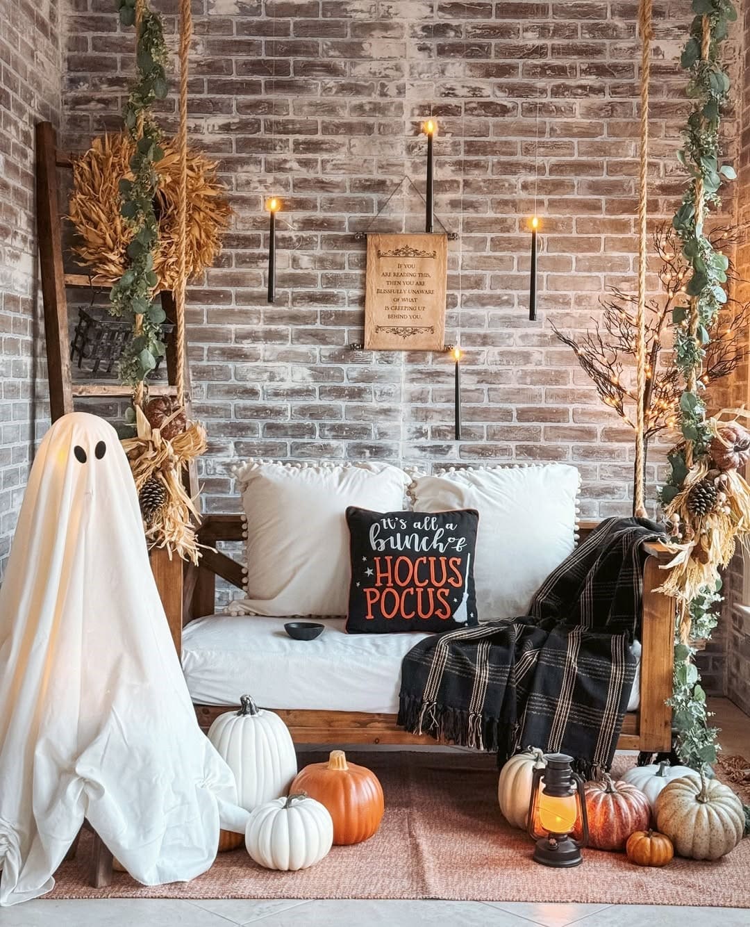 Cozy Rustic Halloween Bench