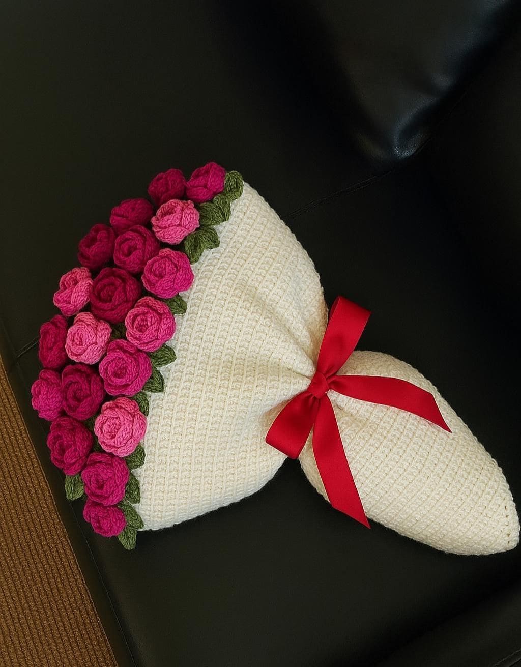 Crochet Rose Bouquet Pillow