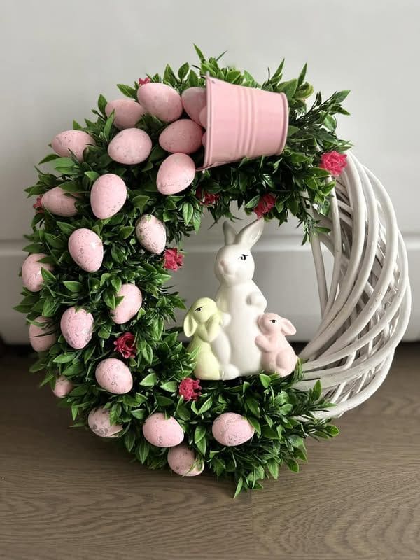 Easter Egg Basket Wreath with Bunny Family