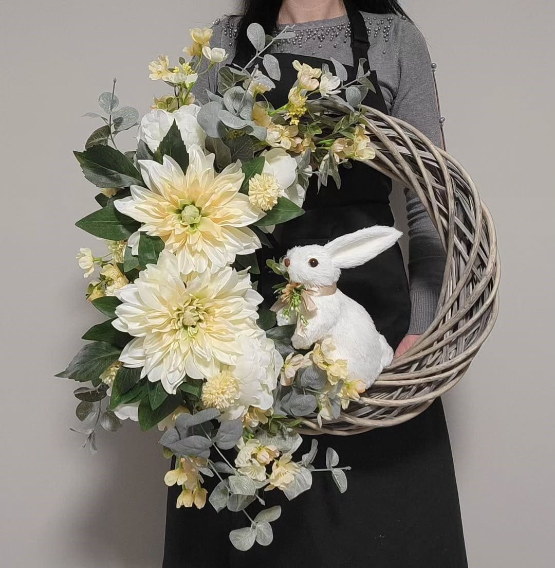 Elegant Bunny Floral Wreath