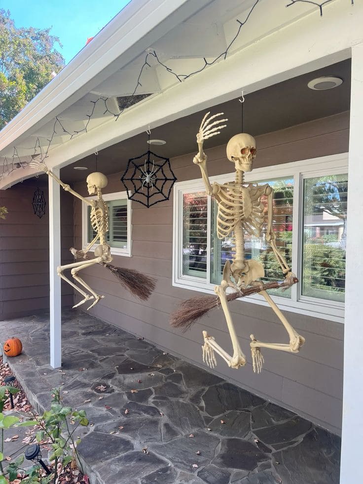 Flying Skeleton Witches Display