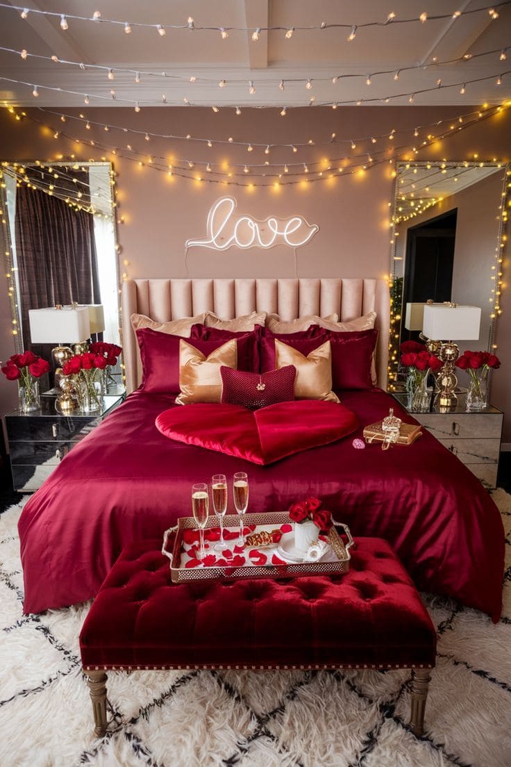 Glam Red Valentine Bedroom