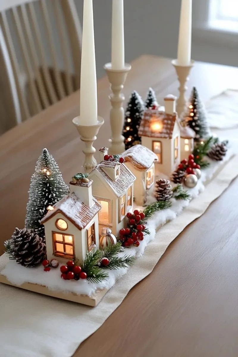 Mini Christmas Village Table Runner