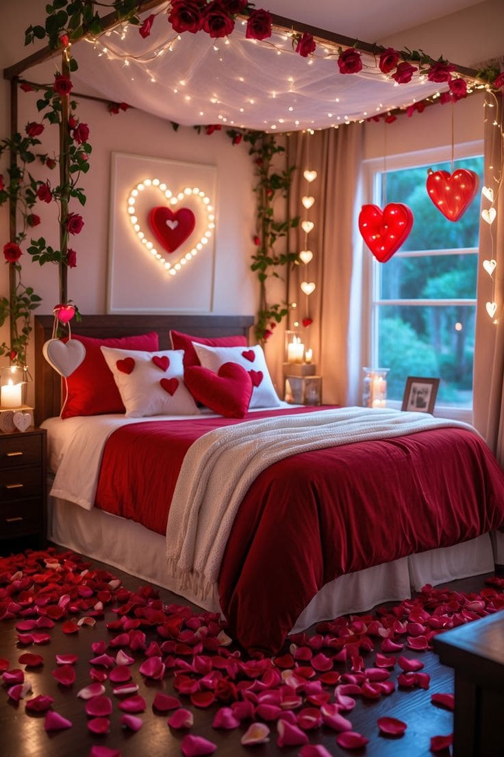 Romantic Rose & Light Valentine Bedroom
