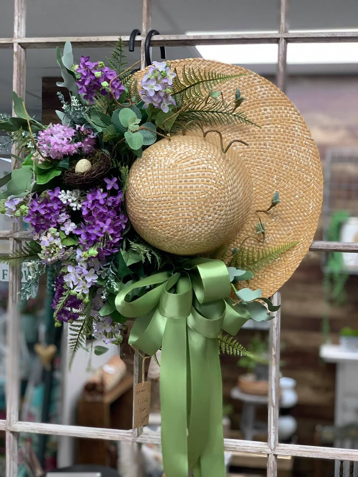 Spring Straw Hat Floral Door Hanger
