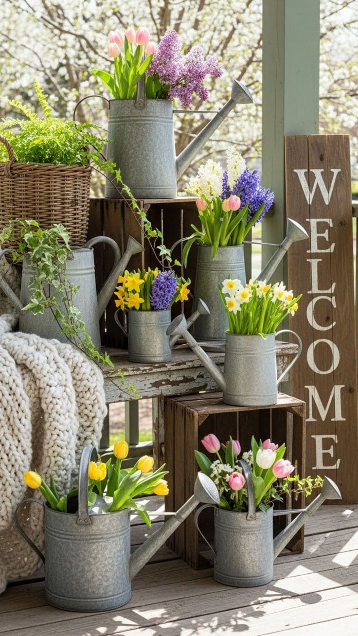Spring Watering Can Flower Display