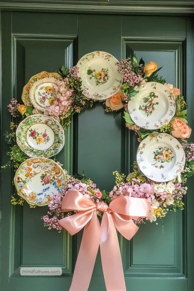 Vintage Floral Plate Easter Wreath